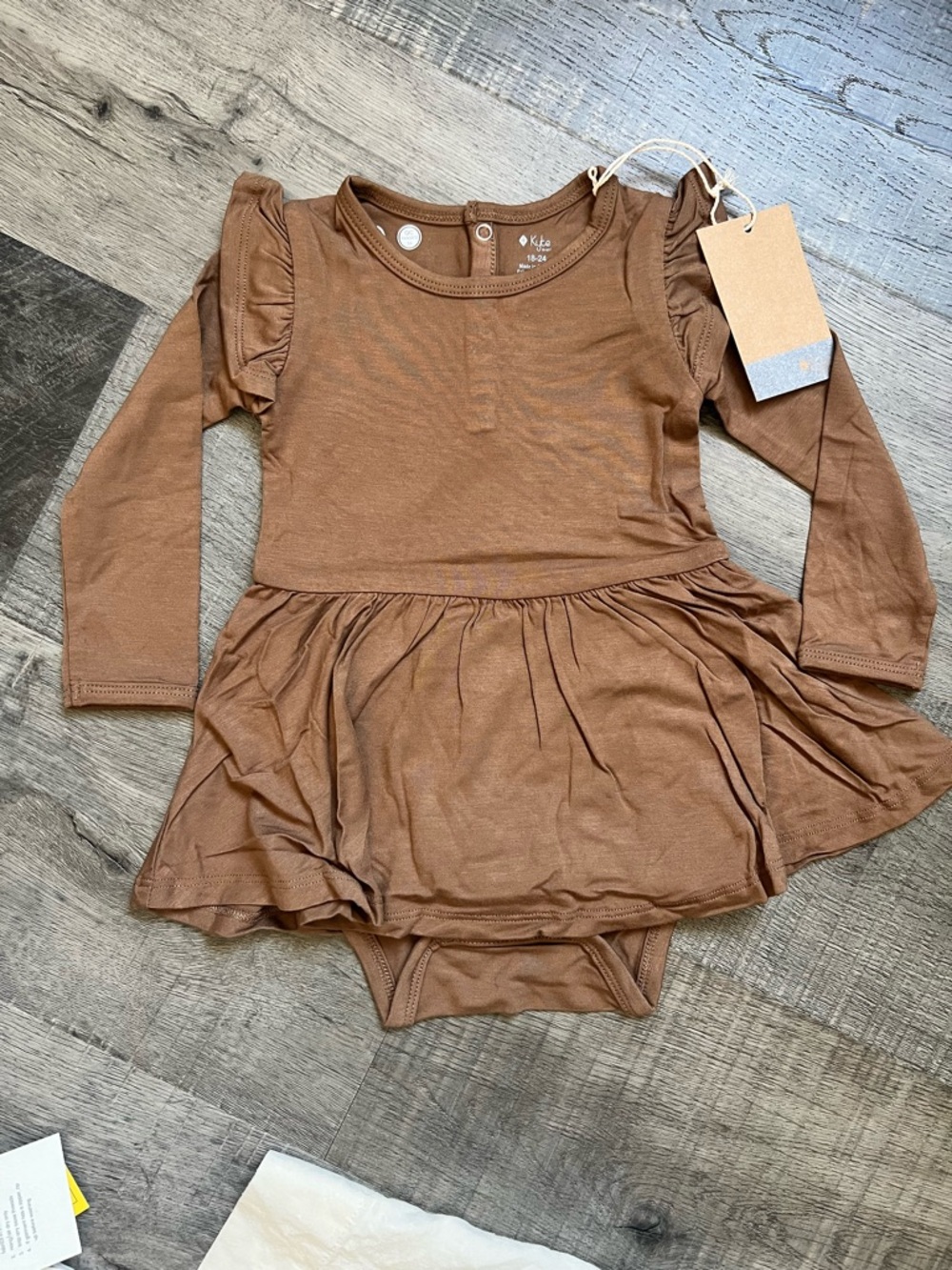 Kyte Baby Brown Ruffle Long-Sleeve Baby Dress Bodysuit